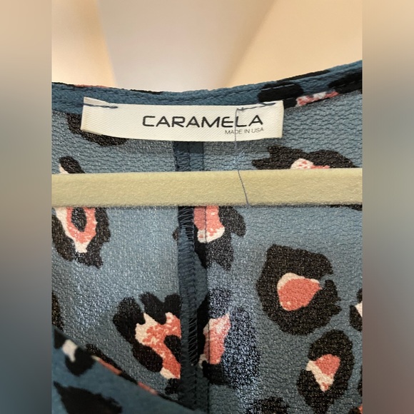Caramela Blue Leopard Animal Print Blouse shirt - Picture 3 of 6